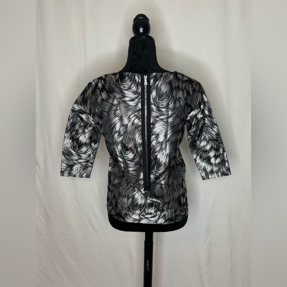 Chic Black And Silver Feather Pattern Blouse - image 2